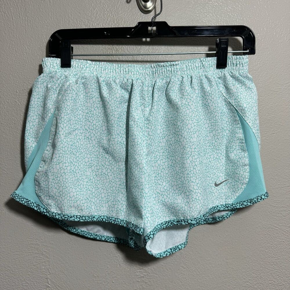 NIKE Womens Sz M Teal Print Dri-FIT Elastic Waist Pull-On Tempo Running Short